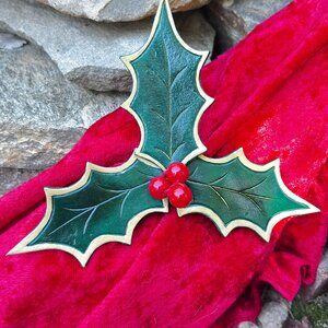 Leather Holly Brooch